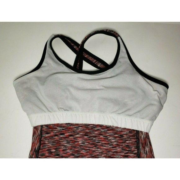 Athleta Red Black Space Dye Criss Cross Straps Tank with Built-In Bra EUC Yoga - Picture 4 of 4